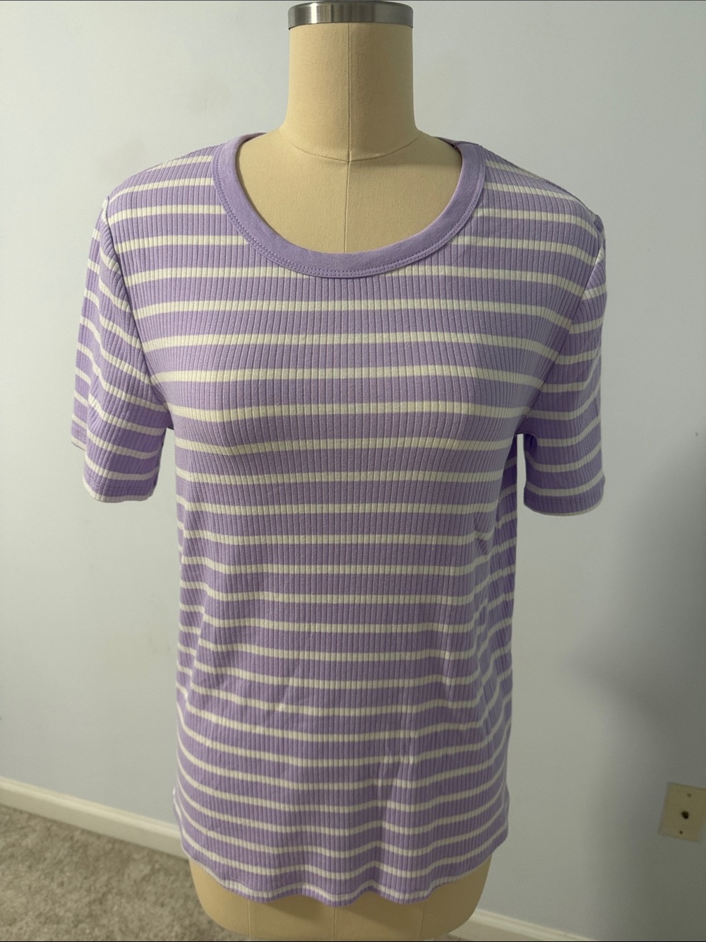 A New Day Purple and White Striped Short Sleeve Tee Size XL - Picture 13 of 14